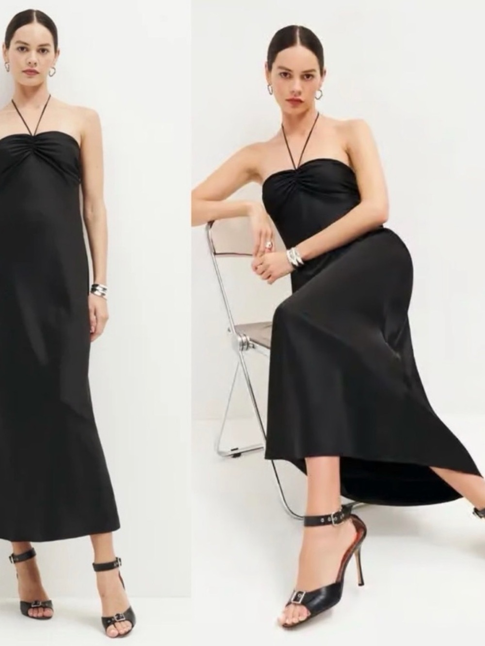 NWT REFORMATION Valora Black Satin Dress 12